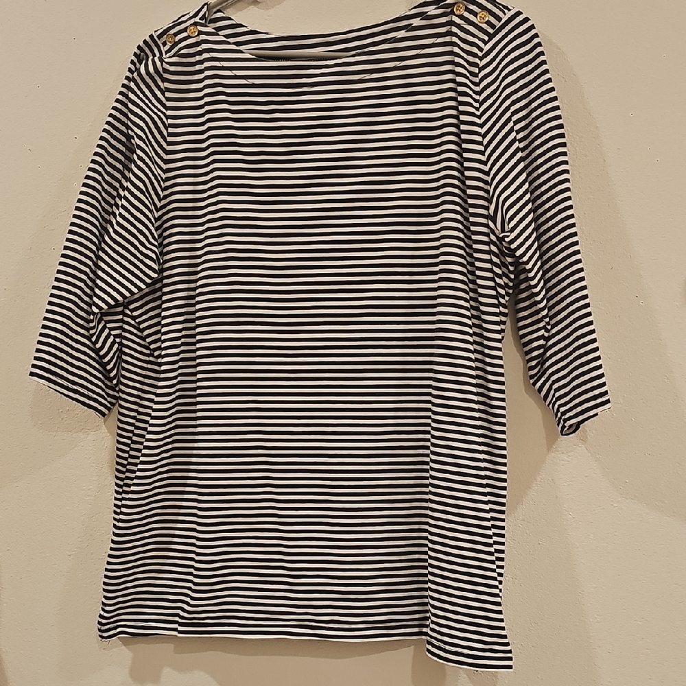 Jessica London Black and White Striped Long Sleeve Top